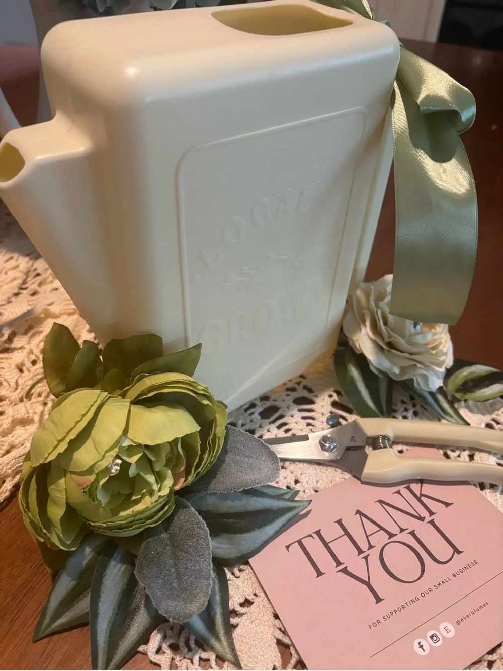 Garden Set Watering Can & Shears Gloves 🧤 Sage Ribbon Final Sale